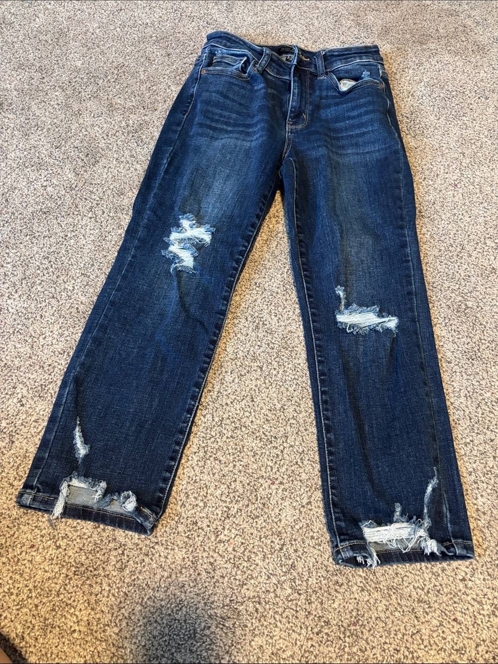 Judy Blue Dark Wash Distressed Straight Leg Cropped Style Jeans